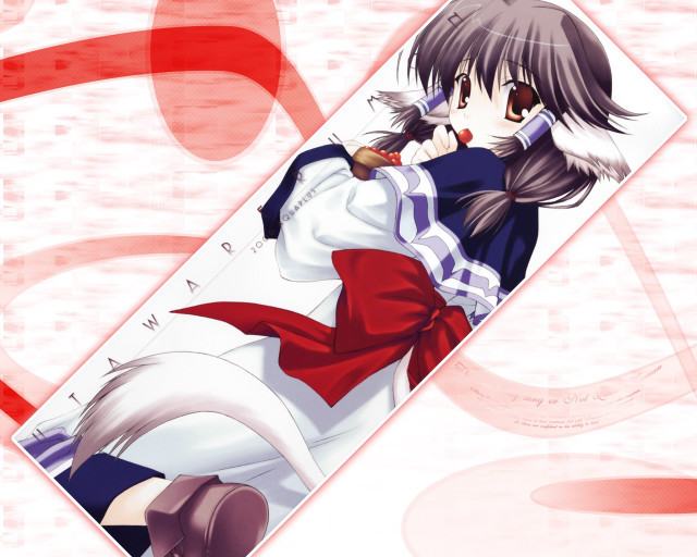 Anime girl red bow dog free wallpaper for desktop - medium preview image