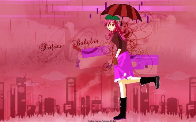 Girl pink umbrella rain anime free wallpaper for desktop - medium preview image