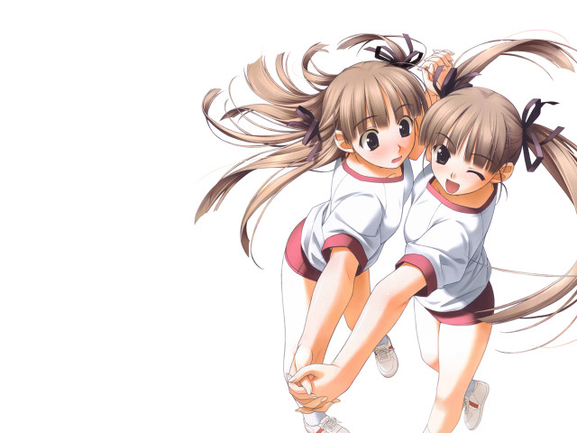 Anime girls hugging holding hands free wallpaper for desktop - medium preview image