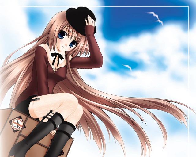 Girl longhair suitcase sky clouds free wallpaper for desktop - medium preview image