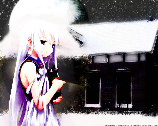 Anime girl white hair purple free wallpaper for desktop - medium preview image