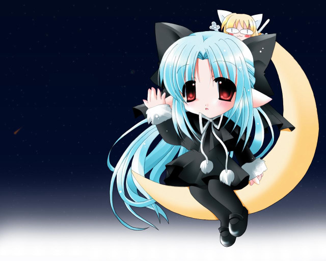 Anime girl blue hair crescent free wallpaper for desktop - medium preview image