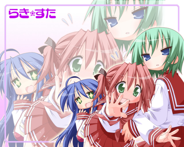 Anime girls green eyes school free wallpaper for desktop - medium preview image