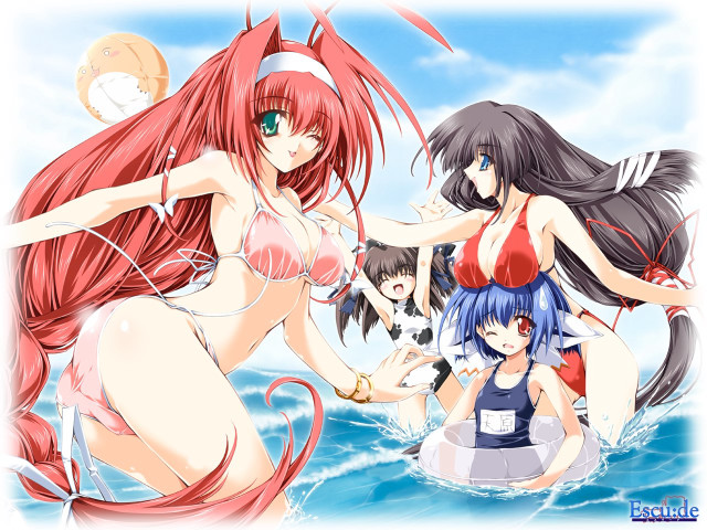 Anime girls water cat raft free wallpaper for desktop - medium preview image