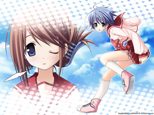 Flying girls anime blue sky free wallpaper for desktop - medium preview image