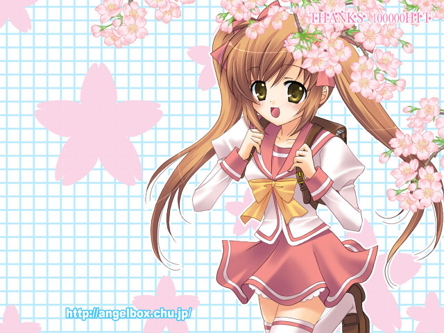 Girl pink umbrella flower anime free wallpaper for desktop - medium preview image