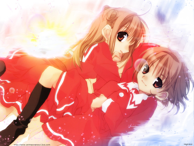 Anime sisters snowy bed brown free wallpaper for desktop - medium preview image