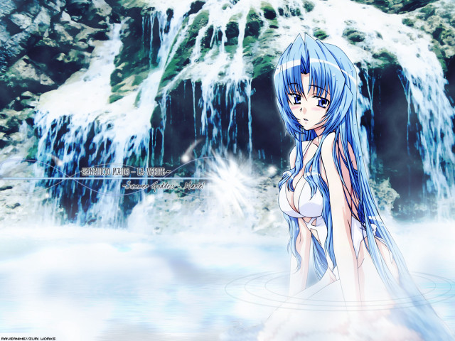 Blue hair waterfall anime waves free wallpaper for desktop - medium preview image