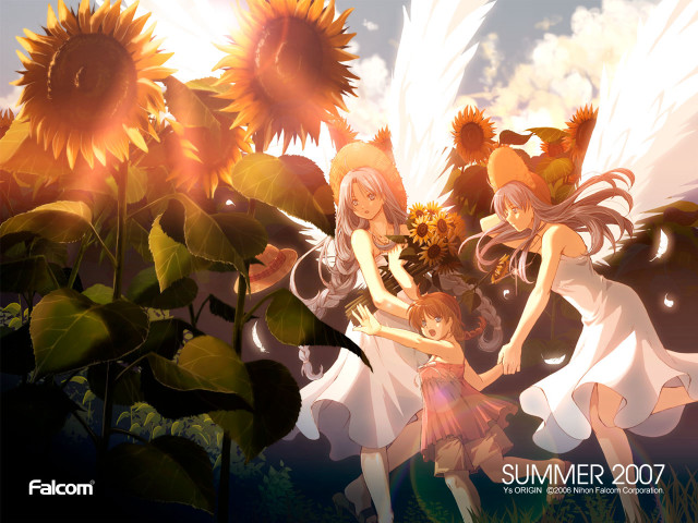 Sunflower field girls wings fireworks free wallpaper for desktop - medium preview image