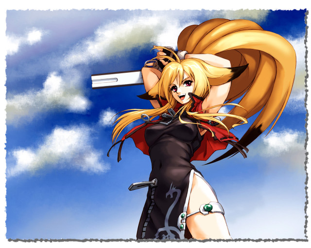 Woman sword anime blonde fox free wallpaper for desktop - medium preview image