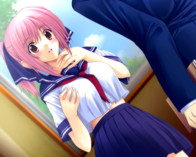 Anime girl pink hair giantess free wallpaper for desktop - medium preview image