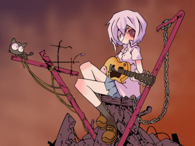 Cartoon character sitting rock guitar free wallpaper for desktop - medium preview image
