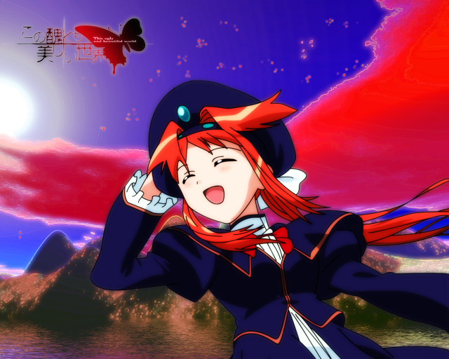 Red haired woman hat sunset free wallpaper for desktop - medium preview image