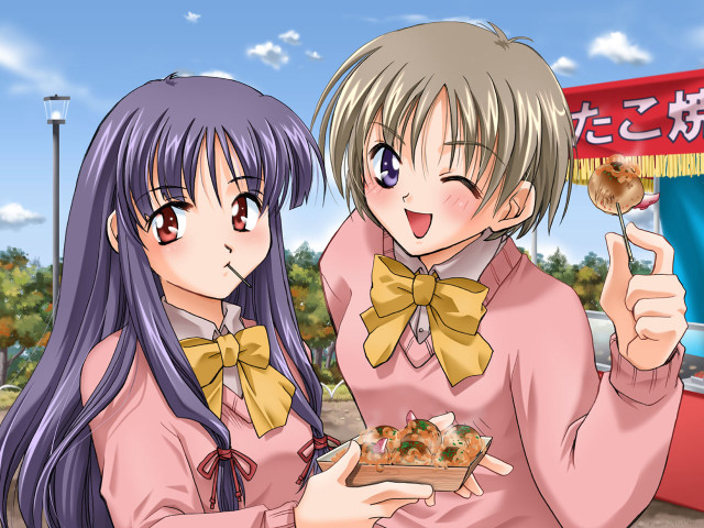 Anime girls eating food bento free wallpaper for desktop - medium preview image