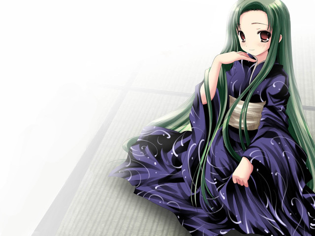 Green hair woman purple dress free wallpaper for desktop - medium preview image