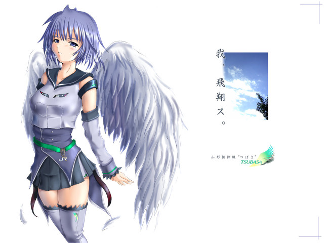 Angel wings anime girl blue free wallpaper for desktop - medium preview image