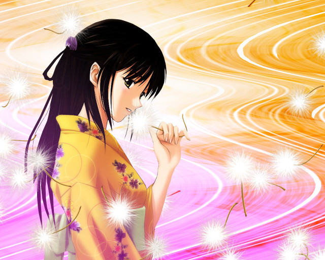 Kimono dandelion anime fireworks sunset free wallpaper for desktop - medium preview image
