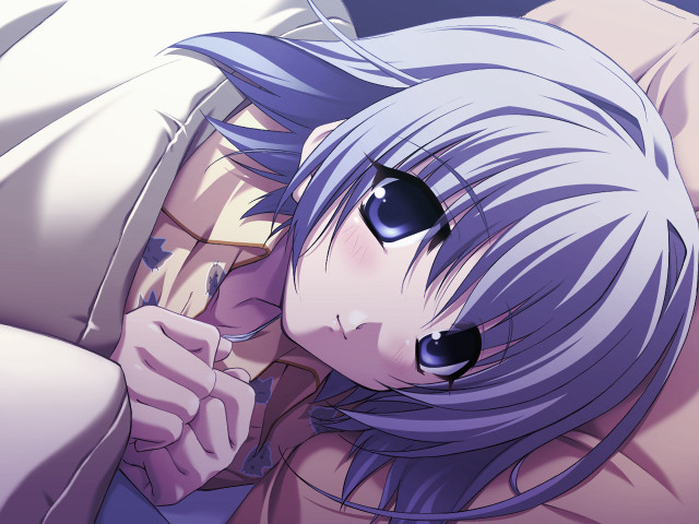 Blue hair woman bed lying free wallpaper for desktop - medium preview image