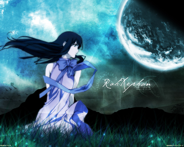 Girl dress grass moon blue free wallpaper for desktop - medium preview image