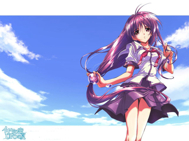 Girl purple dress umbrella sky free wallpaper for desktop - medium preview image