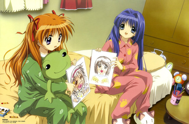 Anime girls dinosaur stuffed pillow free wallpaper for desktop - medium preview image