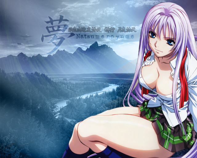 Purple haired woman mountain night free wallpaper for desktop - medium preview image