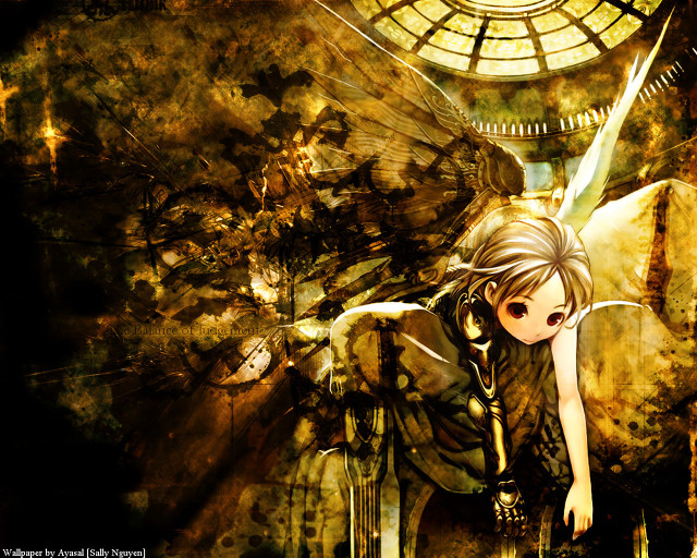 Woman sword clock tower stained free wallpaper for desktop - medium preview image