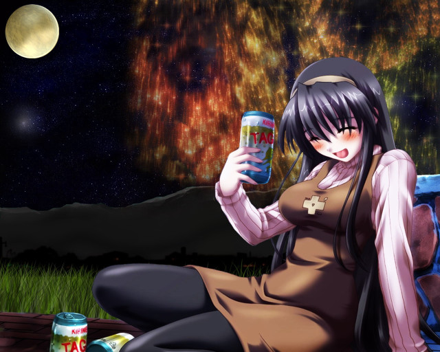 Woman sitting bench soda anime free wallpaper for desktop - medium preview image