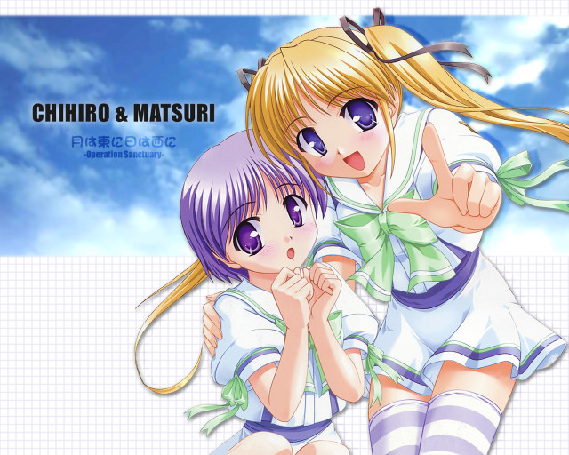 Anime girls hug smile blue free wallpaper for desktop - medium preview image