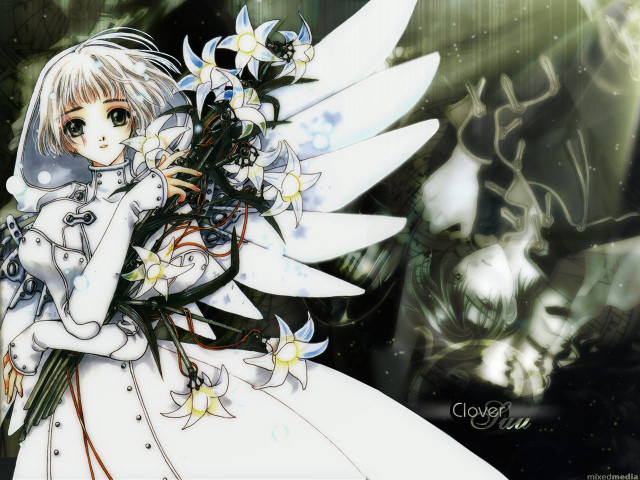 Anime girl white hair wings #3 free wallpaper for desktop - medium preview image