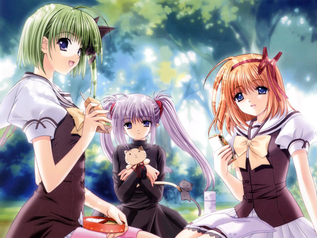 Anime girls park bench cats free wallpaper for desktop - medium preview image