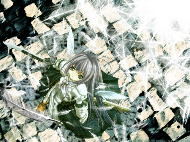 Girl sword green dress gothic free wallpaper for desktop - medium preview image