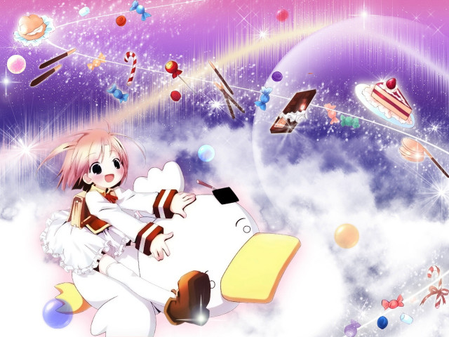 Girl horse rainbow stars clouds free wallpaper for desktop - medium preview image