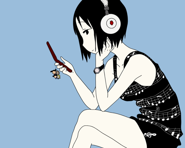 Woman headphones cellphone sitting anime free wallpaper for desktop - medium preview image