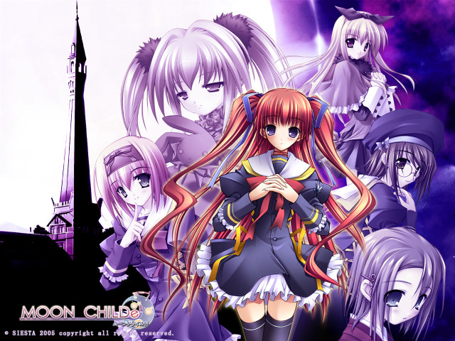 Anime girls purple background clock free wallpaper for desktop - medium preview image