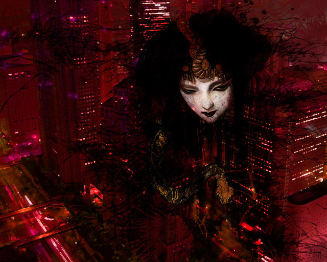 Gothic giantess cyberpunk blood silhouette free wallpaper for desktop - medium preview image
