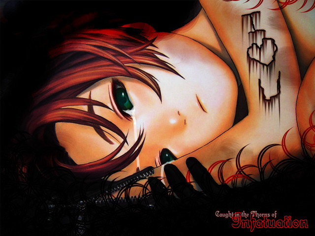 Woman greeneyes redhair knife tattoo free wallpaper for desktop - medium preview image