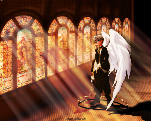 Angel wings stained glass cityscape free wallpaper for desktop - medium preview image