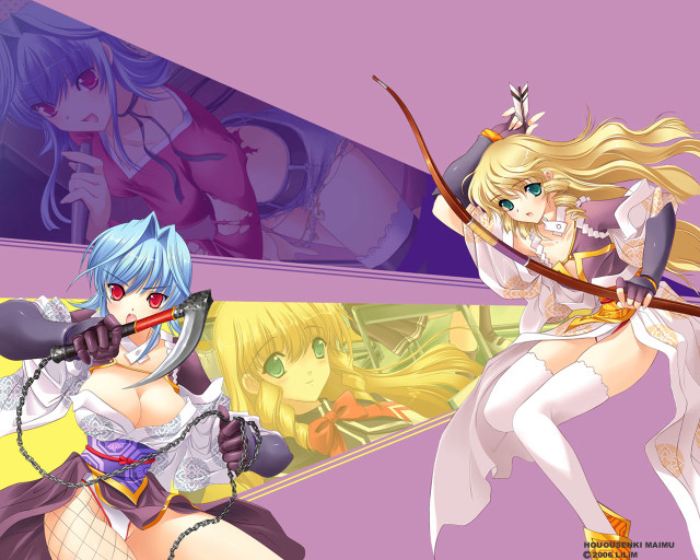 Anime swords woman bow fishnets free wallpaper for desktop - medium preview image
