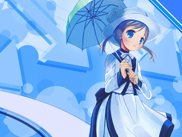 Woman white dress blue umbrella #2 free wallpaper for desktop - medium preview image