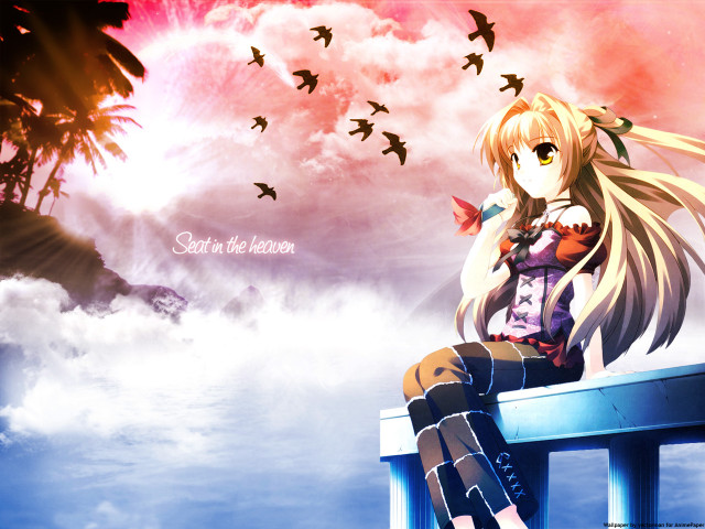 Girl ledge birds pink sky free wallpaper for desktop - medium preview image
