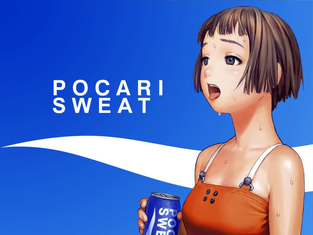 Woman holding soda can blue free wallpaper for desktop - medium preview image