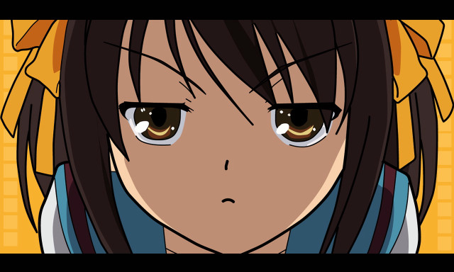 Anime girl brown eyes ponytail free wallpaper for desktop - medium preview image