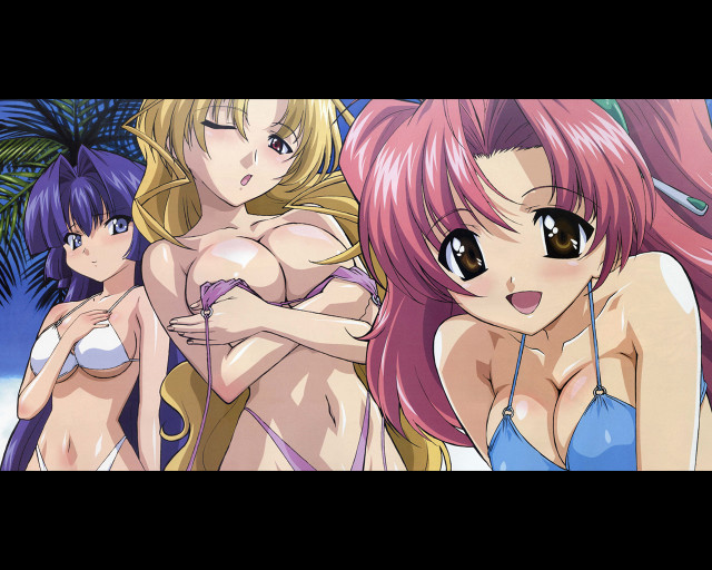 Three pink haired anime girls free wallpaper for desktop - medium preview image