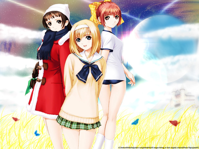 Anime girls field grass sky #2 free wallpaper for desktop - medium preview image