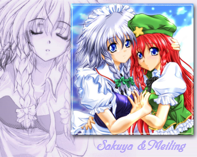 Sakuya melting anime hug illustration free wallpaper for desktop - medium preview image