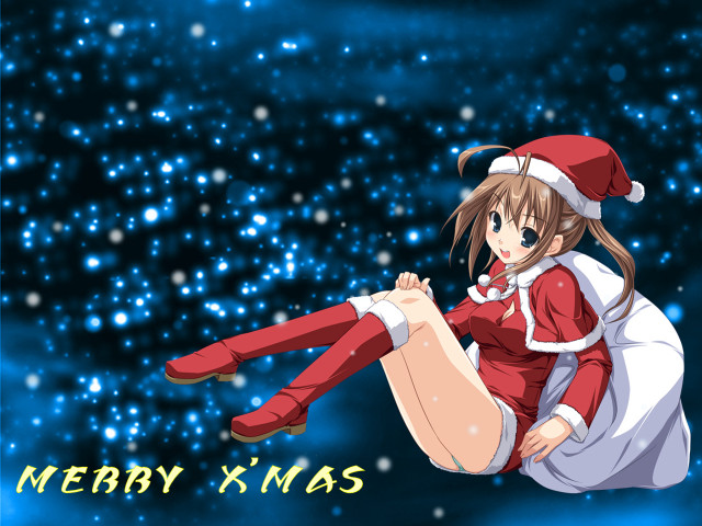 Santa girl anime snow christmas free wallpaper for desktop - medium preview image