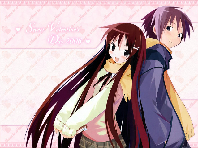 Anime couple longhair scarf blush free wallpaper for desktop - medium preview image