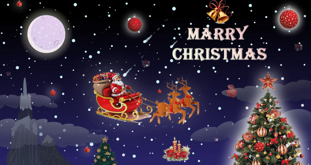 Christmas tree santa sleigh presents free wallpaper for desktop - medium preview image