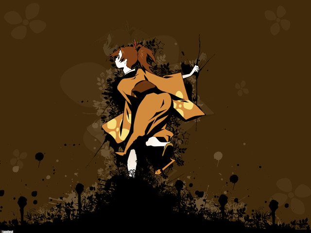 Woman dancing dog kimono anime free wallpaper for desktop - medium preview image